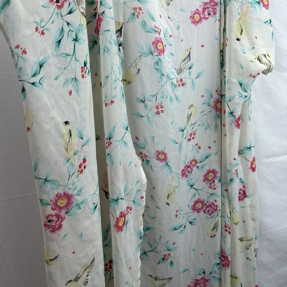 TORRID Plus Size 2X 3X Cardigan Top Ivory Pink Green Floral Birds Short Sleeve - Picture 3 of 8